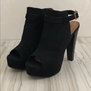 Black Peeptoe Platform Bootie